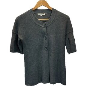 Vince Gray‎ button up round neck cashmere cardigan gray Bell short sleeve